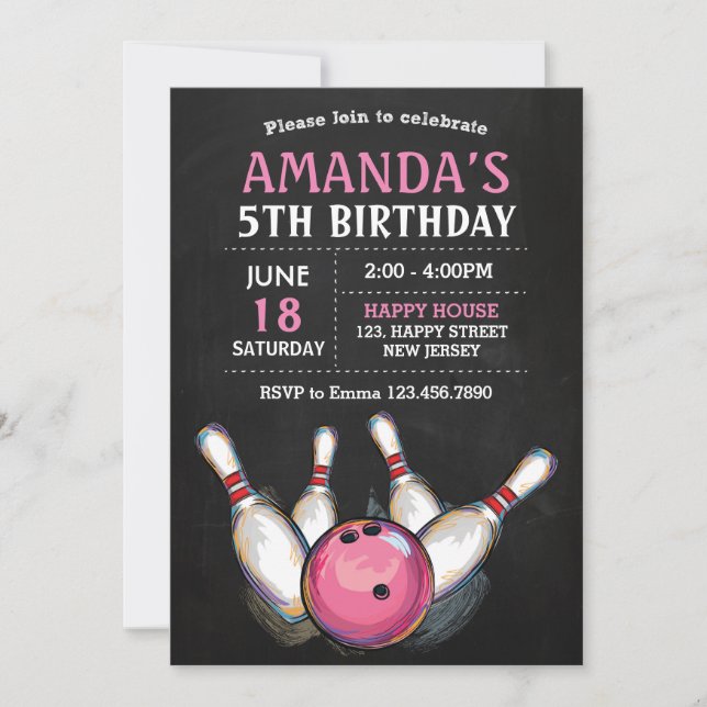 Invitación de cumpleaños de Bowling (Anverso)