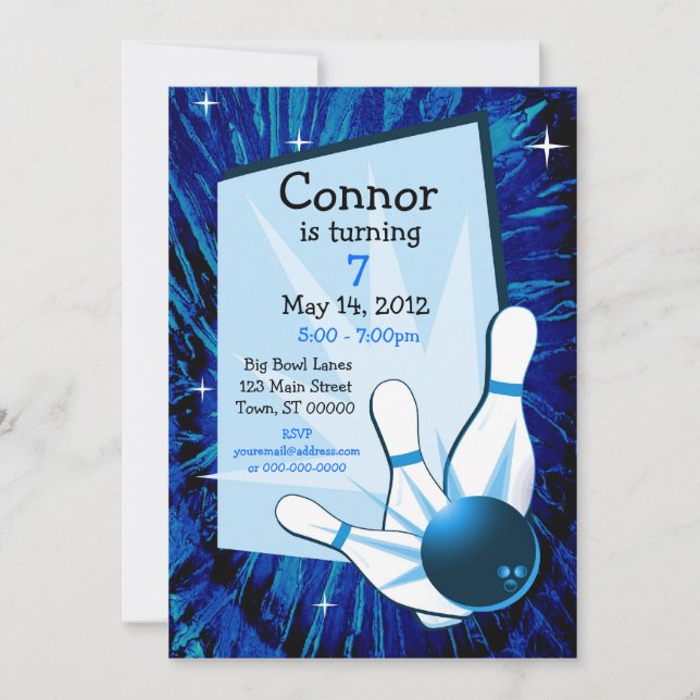 Invitación de cumpleaños de Bowling (Anverso)