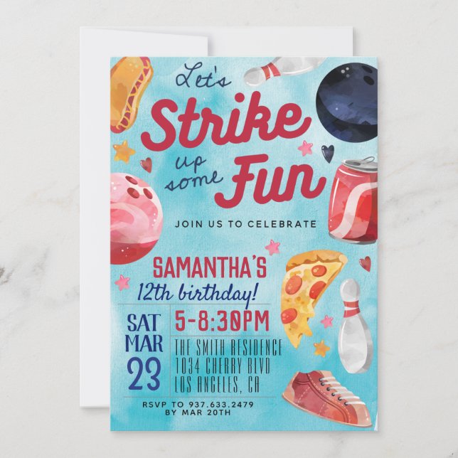 Invitación de cumpleaños de Bowling (Anverso)