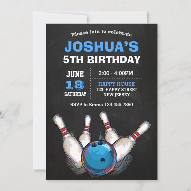 Invitación de cumpleaños de Bowling (Anverso)