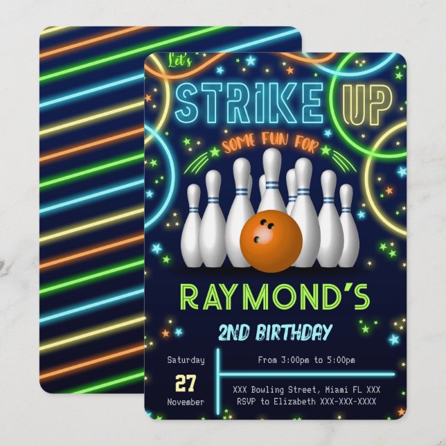 Invitación de cumpleaños de Bowling (Anverso / Reverso)