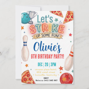 Invitación de cumpleaños de Bowling Pizza