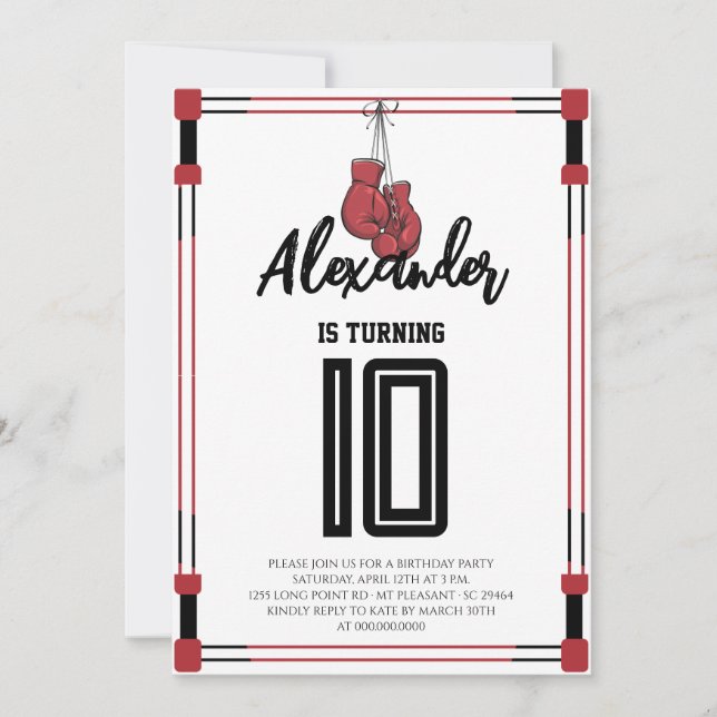 Invitación de cumpleaños de boxeo (Anverso)