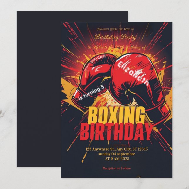 invitación de cumpleaños de boxeo deportivo (Anverso / Reverso)