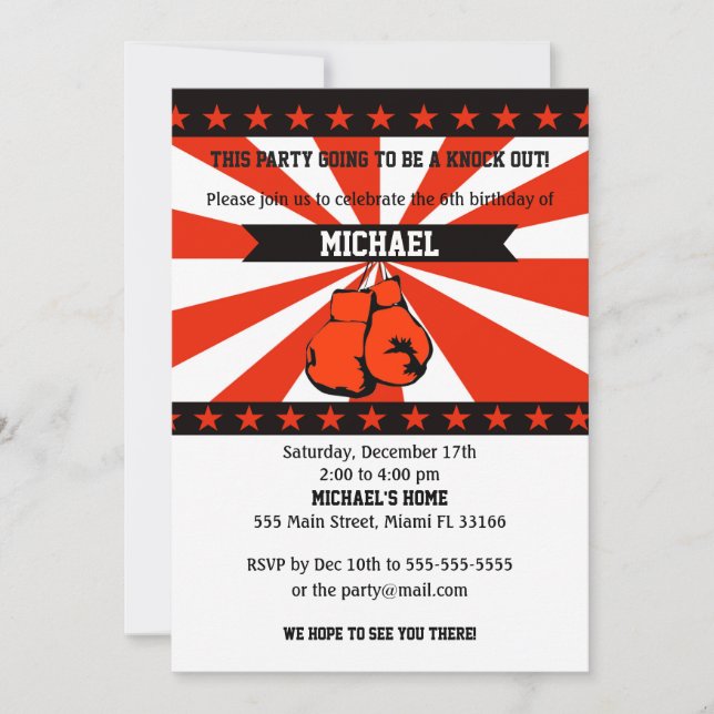 Invitación de cumpleaños de Boxing Sports Boy (Anverso)