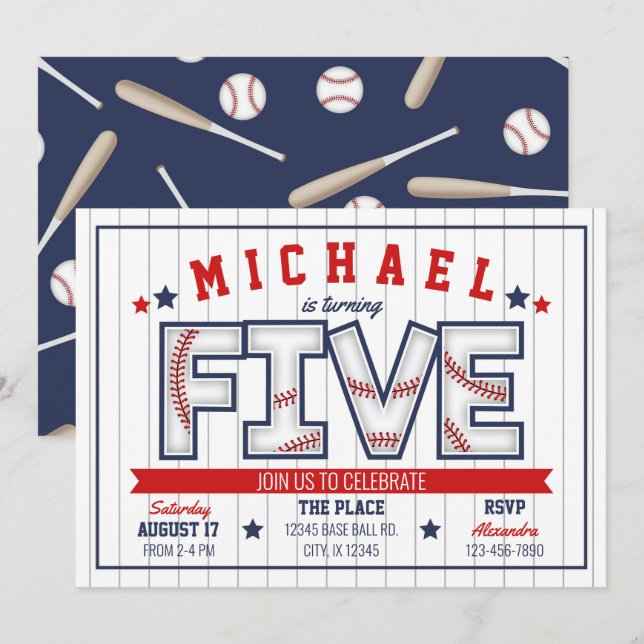 Invitación de cumpleaños de Boy Baseball (Anverso / Reverso)