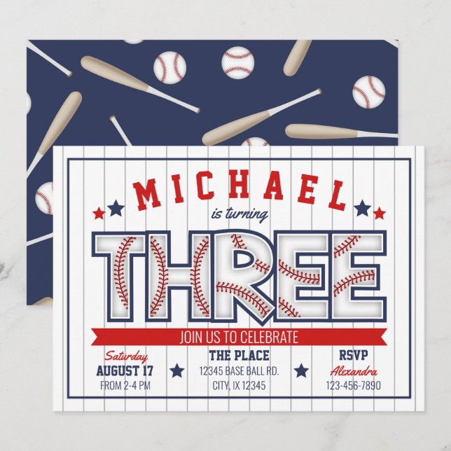 Invitación de cumpleaños de Boy Baseball (Anverso / Reverso)