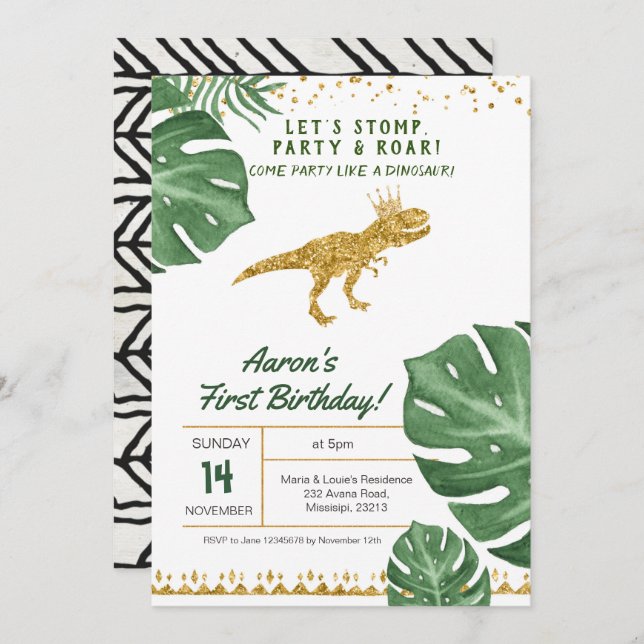 Invitación de cumpleaños de Boy dinosaur (Anverso / Reverso)