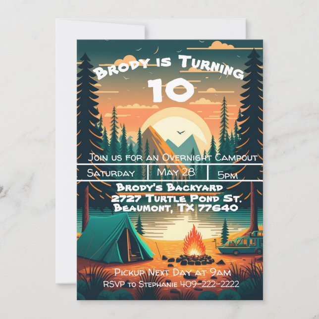 Invitación de cumpleaños de Boys Camping Adventure (Anverso)