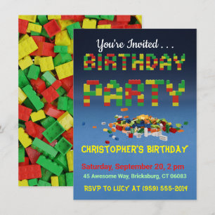 Invitación de cumpleaños de Brickbuilder