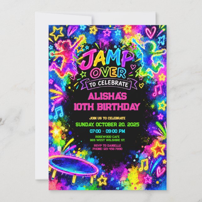Invitación de cumpleaños de brincolín con brillo n (Anverso)
