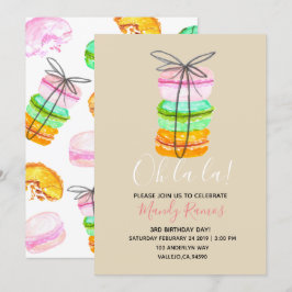 Invitación de cumpleaños de Brown macaron