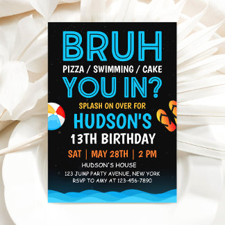 Invitación de cumpleaños de Bruh Pool Party para n