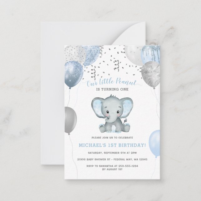Invitación de cumpleaños de Budget Boy Elephant Ba (Anverso)