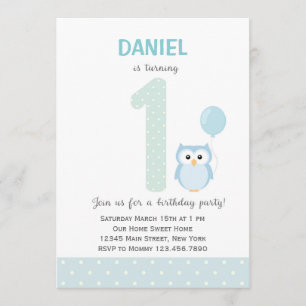 Invitación de cumpleaños de búho (azul)