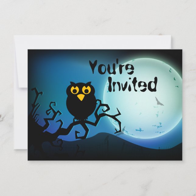 Invitación de cumpleaños de búho de Halloween (Anverso)