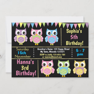 Invitación de cumpleaños de búho lindo