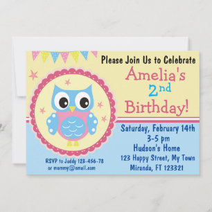 Invitación de cumpleaños de búho lindo