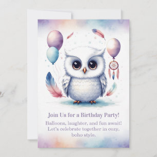 Invitación de cumpleaños de búho nevado pequeño Bo