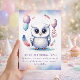Invitación de cumpleaños de búho nevado pequeño Bo