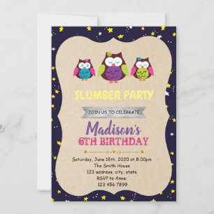invitación de cumpleaños de búho nocturno