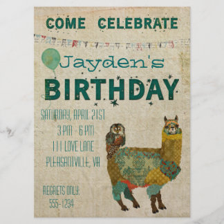 Invitación de cumpleaños de búho Verde azulado de 