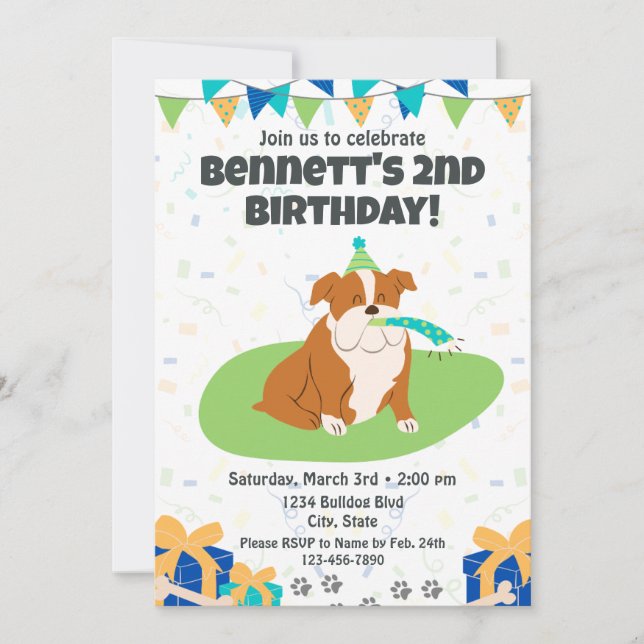 Invitación de cumpleaños de bulldog (Anverso)