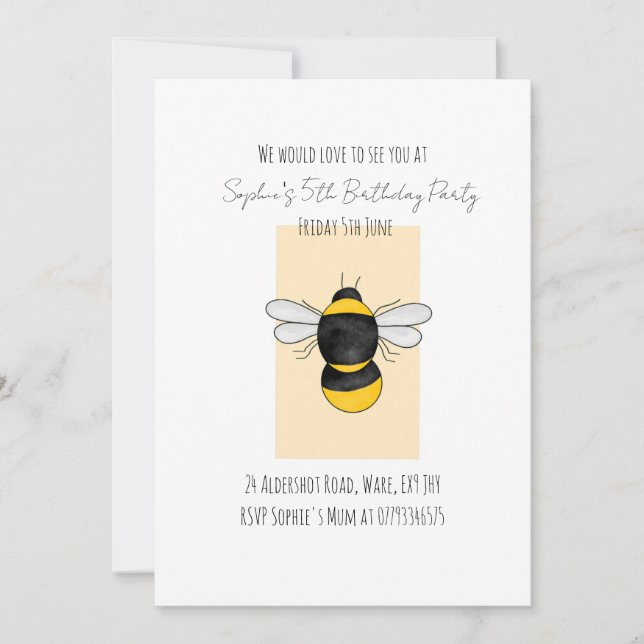Invitación de cumpleaños de Bumble Bee Cute (Anverso)