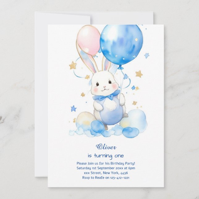 Invitación de cumpleaños de Bunny Boy (Anverso)