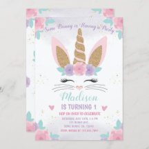 Invitación de cumpleaños de Bunny Unicorn, cumplea