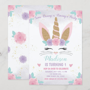 Invitación de cumpleaños de Bunny Unicorn, cumplea