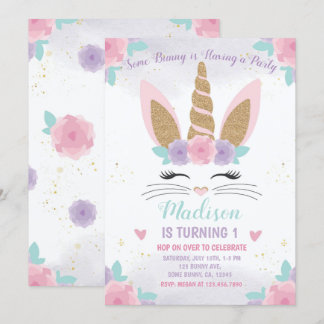 Invitación de cumpleaños de Bunny Unicorn, cumplea