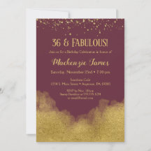 Invitación de cumpleaños de Burgundy Gold Confetti