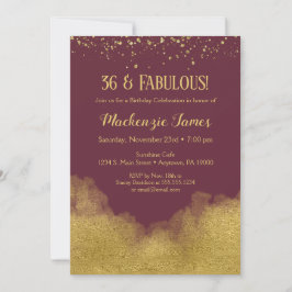 Invitación de cumpleaños de Burgundy Gold Confetti