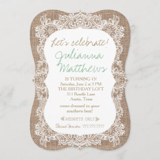 Invitación de cumpleaños de Burlap y Lace