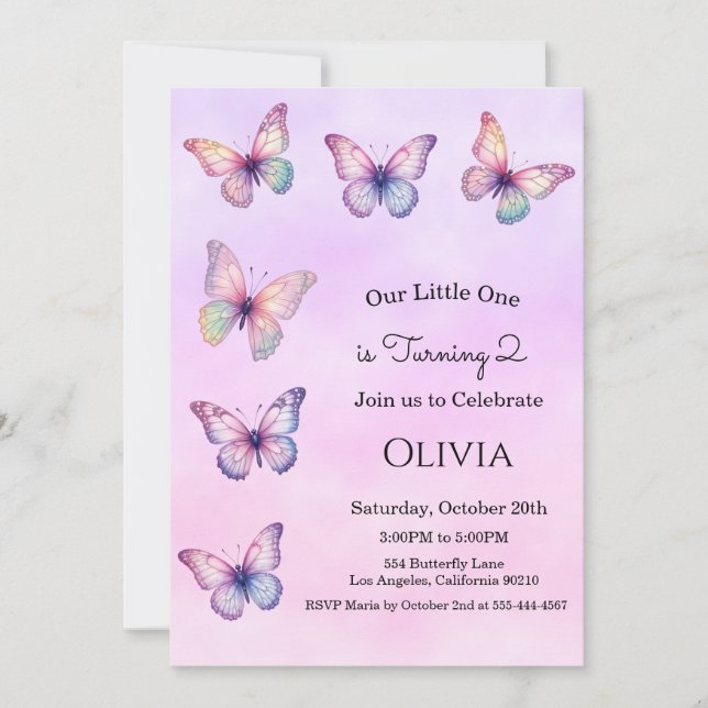 Invitación de cumpleaños de Butterfly Girl (Anverso)