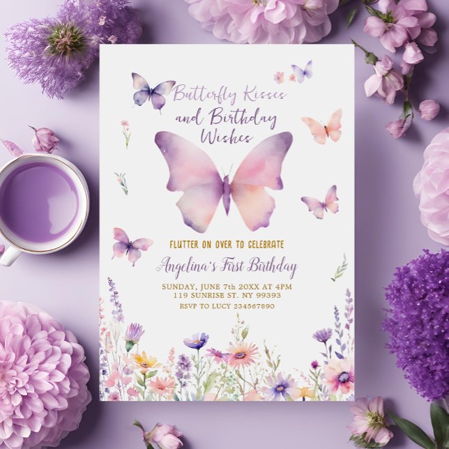 Invitación de cumpleaños de Butterfly Kisses Garde (Subido por el creador)