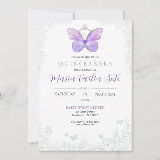 Invitación de cumpleaños de Butterfly Quinceañera