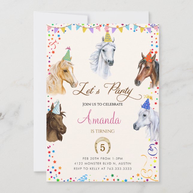 Invitación de cumpleaños de caballo (Anverso)