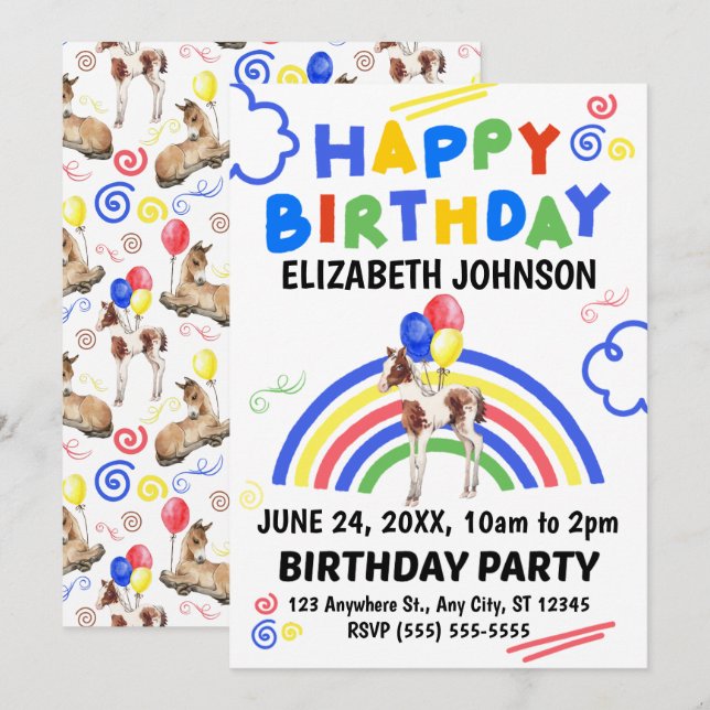 Invitación de Cumpleaños de Caballo (Anverso / Reverso)