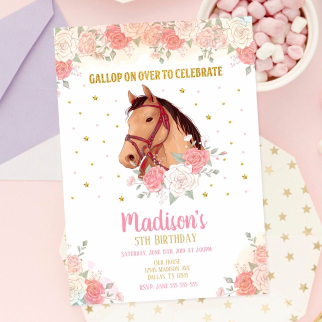 Invitación de cumpleaños de caballo bonito y flore (Subido por el creador)
