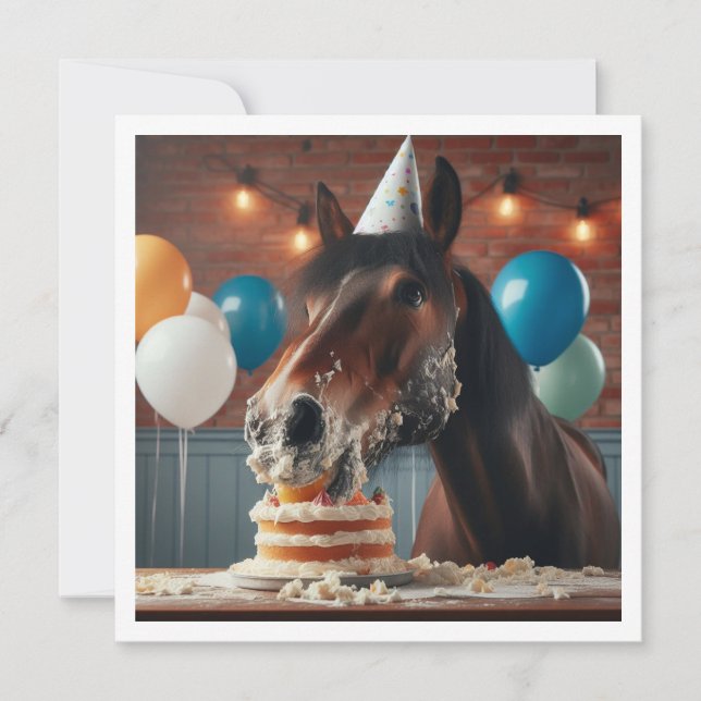Invitación de cumpleaños de caballo comiendo paste (Anverso)