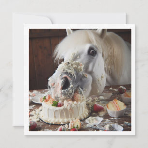 Invitación de cumpleaños de caballo comiendo paste