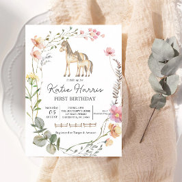 Invitación de cumpleaños de caballo con flores sil