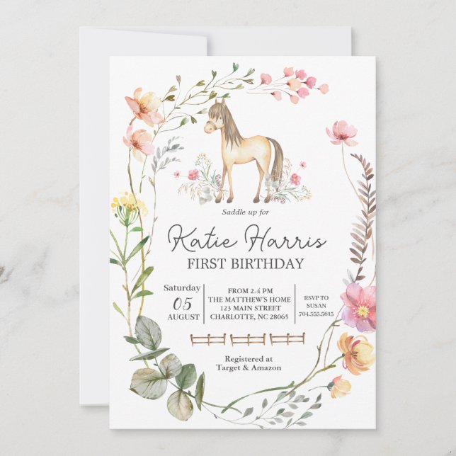 Invitación de cumpleaños de Caballo de Flor Silves (Anverso)