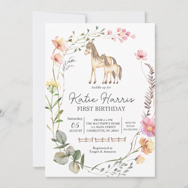 Invitación de cumpleaños de Caballo de Flor Silves (Anverso)