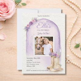 Invitación de cumpleaños de caballo floral morado 