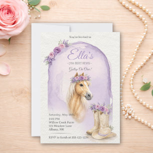 Invitación de cumpleaños de caballo floral morado 