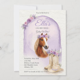 Invitación de cumpleaños de caballo floral púrpura