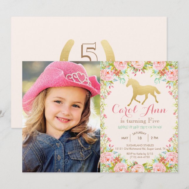 Invitación de cumpleaños de caballo para cualquier (Anverso / Reverso)